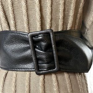 Faux black wide leather belt corset waist cincher